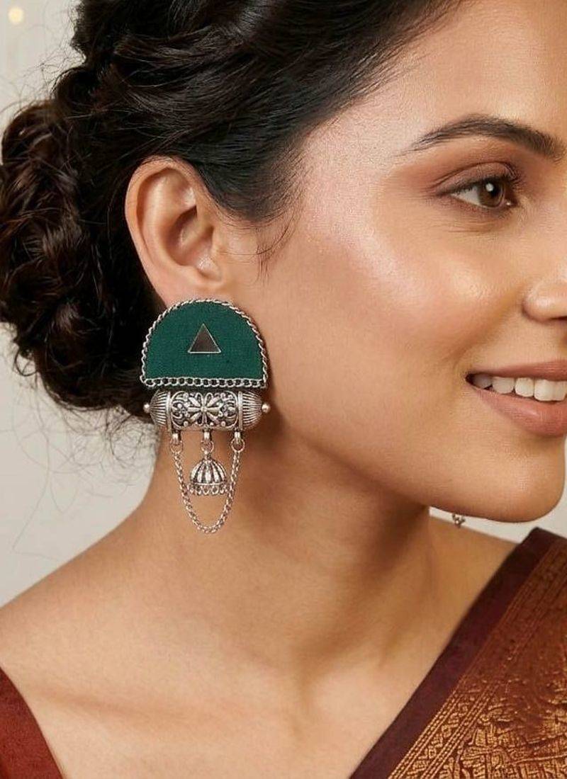 Green color handcraft earrings