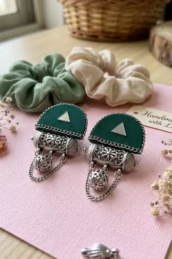 Green color handcraft earrings