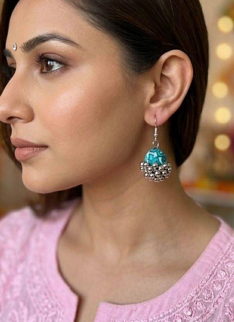 Rama green color handcraft earrings
