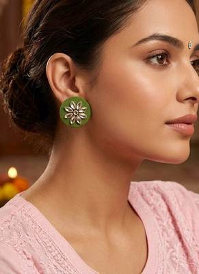 Mehandi green color handcraft earrings 1