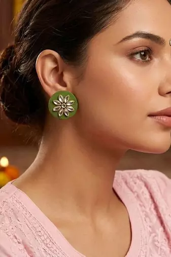 Mehandi green color handcraft earrings