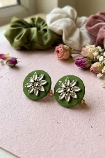 Mehandi green color handcraft earrings