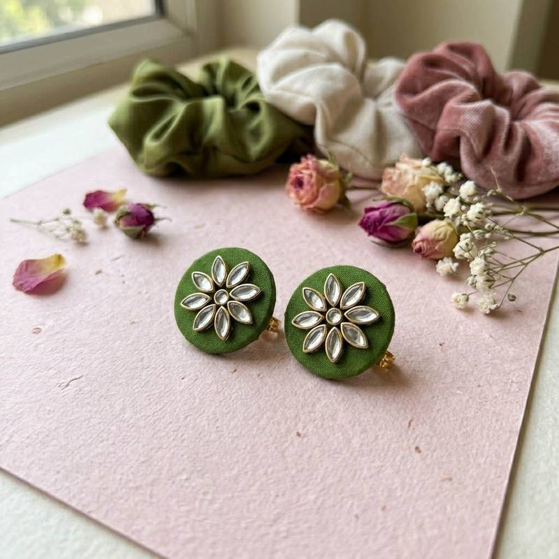 Mehandi green color handcraft earrings