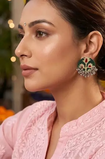 Green color handcraft earrings