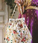multy color bridal silk brocade potli bag pearl