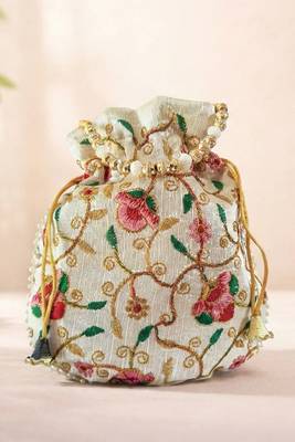 multy color bridal silk brocade potli bag pearl 2