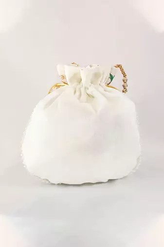 multy color bridal silk brocade potli bag pearl