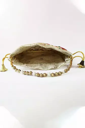 multy color bridal silk brocade potli bag pearl