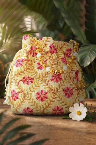 Maroon embroidered potli bags – handcrafted wedding potli with beads | wedding, haldi, party