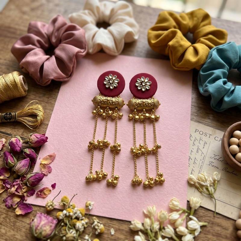 Maroon color handcraft earrings