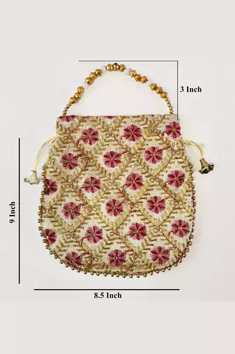 Maroon embroidered potli bags – handcrafted wedding potli with beads | wedding, haldi, party