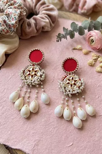 Red color handcraft earrings