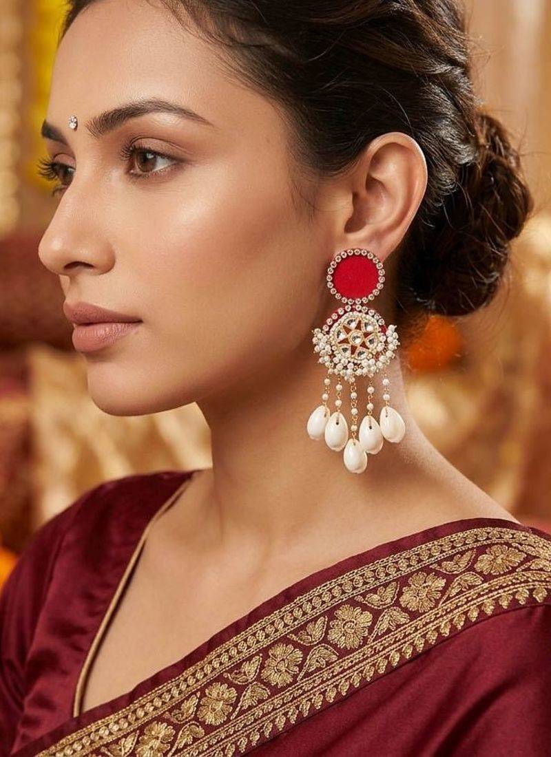 Red color handcraft earrings