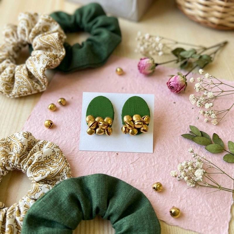 Mehandi green color handcraft earrings