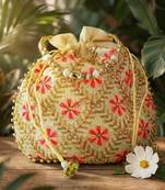 Red embroidered potli bags – handcrafted wedding potli with beads 