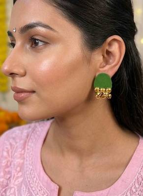 Mehandi green color handcraft earrings 2