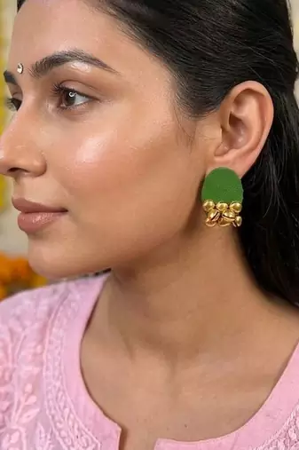 Mehandi green color handcraft earrings