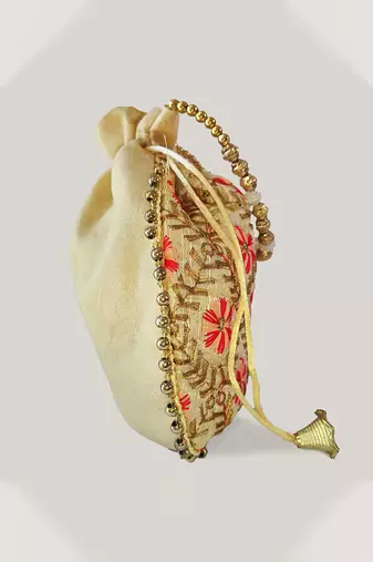 Red embroidered potli bags – handcrafted wedding potli with beads 