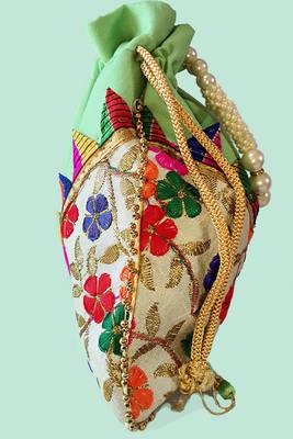 Green embroidered potli bags – handcrafted wedding potli with beads  3