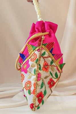 Marron embroidered potli bags – handcrafted wedding potli with beads  2