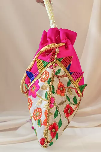 Marron embroidered potli bags – handcrafted wedding potli with beads 