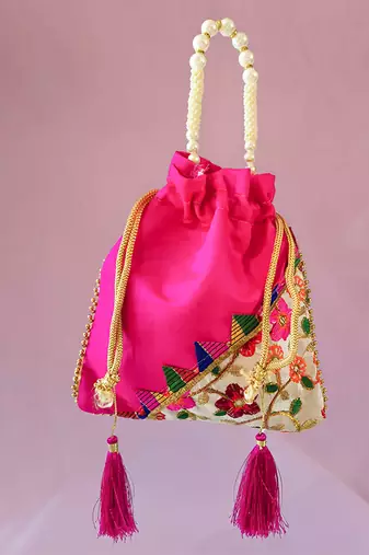 Marron embroidered potli bags – handcrafted wedding potli with beads 