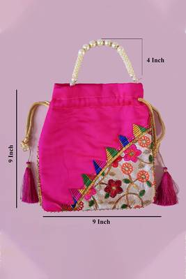 Marron embroidered potli bags – handcrafted wedding potli with beads  4