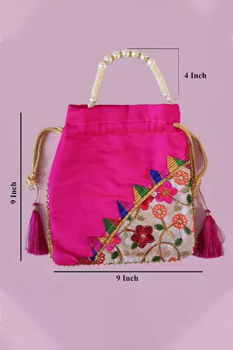 Marron embroidered potli bags – handcrafted wedding potli with beads 