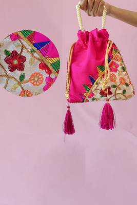 Marron embroidered potli bags – handcrafted wedding potli with beads  5