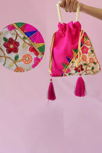Marron embroidered potli bags – handcrafted wedding potli with beads 
