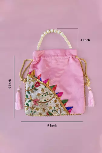 Pink embroidered potli bags – handcrafted wedding potli with beads