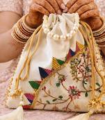 White embroidered potli bags – handcrafted wedding potli with beads 