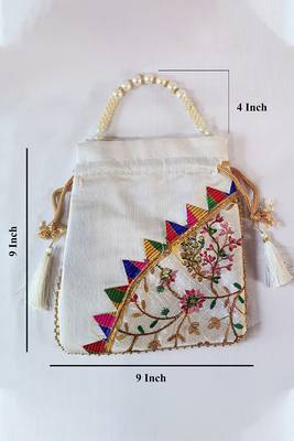 White embroidered potli bags – handcrafted wedding potli with beads  4