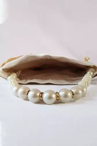White embroidered potli bags – handcrafted wedding potli with beads 