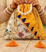 Yellow embroidered potli bags – handcrafted wedding potli with beads 