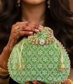 Green embroidered potli bags – handcrafted wedding potli with beads