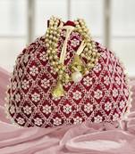 Maroon embroidered potli bags – handcrafted wedding potli with beads 