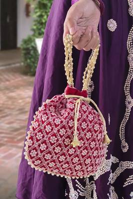 Maroon embroidered potli bags – handcrafted wedding potli with beads  2