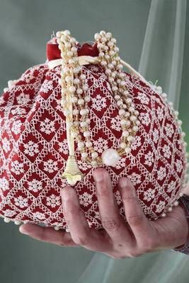Maroon embroidered potli bags – handcrafted wedding potli with beads  4