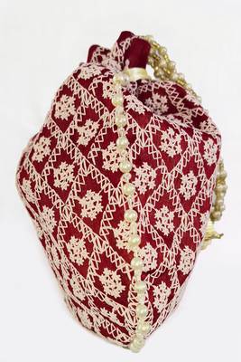 Maroon embroidered potli bags – handcrafted wedding potli with beads  5