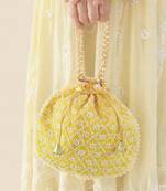 Yellow embroidered potli bags – handcrafted wedding potli with beads  