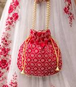 Red embroidered potli bags handcrafted wedding potli with beads