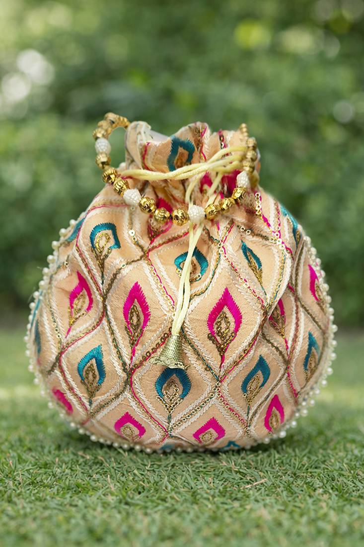 Multy embroidered potli bags handcrafted wedding potli with beads 