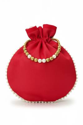Red embroidered potli bags handcrafted wedding potli with beads 4