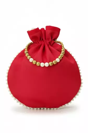 Red embroidered potli bags handcrafted wedding potli with beads