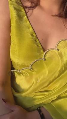 Lime Color Pearl border Work Georgette Saree 4