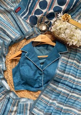 Blue Color Digital Print Work Cotton Saree 1