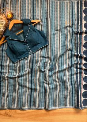 Blue Color Digital Print Work Cotton Saree 2