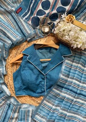Blue Color Digital Print Work Cotton Saree 3