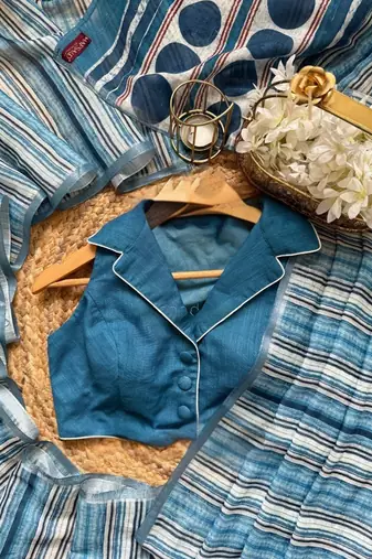 Blue Color Digital Print Work Cotton Saree